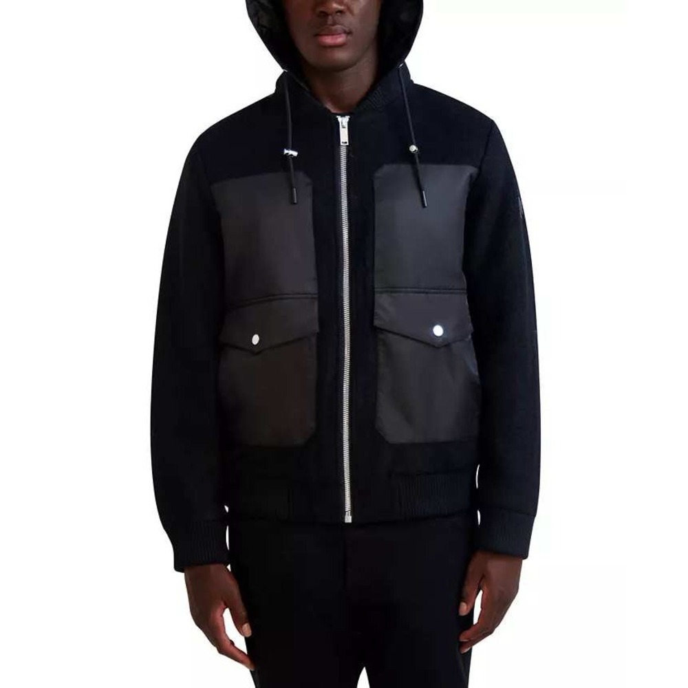 NWOTs Karl Lagerfeld Paris Wool Mixed-Media Hooded Bomber Jacket Techwear XL